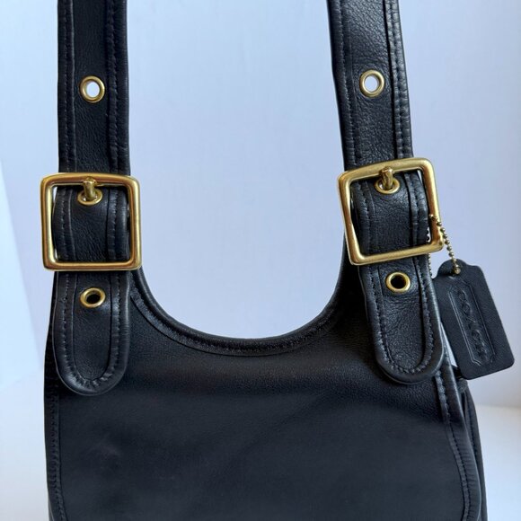 Vintage 90's Coach Crescent Berkeley Saddle Bag Black Leather Brass 9988 - Picture 8 of 12